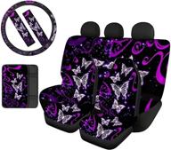 blinged-out galaxy butterflies car accessories gift set: steering wheel cover, seat covers, belt & armrest covers - perfect suv & truck interior decor for women - purple & pink logo