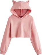 🐱 cute cat ear long sleeve crop top hoodie sweatshirt for girls - casual plain shirt logo