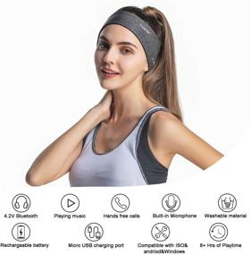 img 3 attached to Grey Bluetooth 🎧 Wireless Sports Yoga Sweatband Headphones