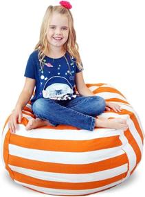 img 4 attached to 🧸 Soothing Company Extra Large Stuffed Animal Bean Bag Chair for Kids - Premium Cotton Canvas Empty Beanbag - Toy Storage Cover for Your Child's Stuffed Animals and Blankets (38", Orange Stripe)