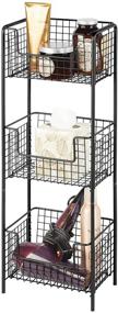 img 2 attached to 🛁 mDesign 3 Tier Bathroom Shelving Unit: Stylish Metal Storage Tower with 3 Baskets for Organizing Towels, Toiletries, and More - Black
