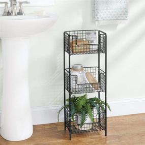 img 3 attached to 🛁 mDesign 3 Tier Bathroom Shelving Unit: Stylish Metal Storage Tower with 3 Baskets for Organizing Towels, Toiletries, and More - Black