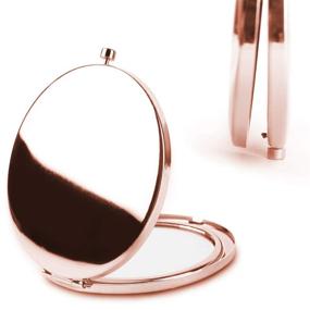 img 1 attached to Dynippy Round Rose Gold Portable Compact Mirror with Folding Design - Double-Sided Makeup 🌸 Mirror with 2x and 1x Magnification - Ideal Gift for Women, Mothers, and Kids (Watercolor Flower)