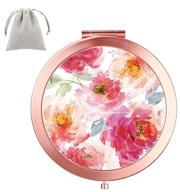 dynippy round rose gold portable compact mirror with folding design - double-sided makeup 🌸 mirror with 2x and 1x magnification - ideal gift for women, mothers, and kids (watercolor flower) logo