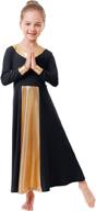 🌟 impressive ibakom girls metallic gold v-neck praise dance dresses: loose fit, full length, color block worship dancewear for liturgical church логотип