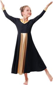 img 2 attached to 🌟 Impressive IBAKOM Girls Metallic Gold V-Neck Praise Dance Dresses: Loose Fit, Full Length, Color Block Worship Dancewear for Liturgical Church