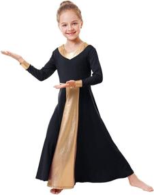 img 3 attached to 🌟 Impressive IBAKOM Girls Metallic Gold V-Neck Praise Dance Dresses: Loose Fit, Full Length, Color Block Worship Dancewear for Liturgical Church