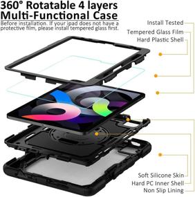 img 2 attached to 📱 Premium iPad Air 4 Case 10.9'', iPad Pro 11 Case 2020 & 2018 - [Kid Proof] Full Body Protection with Tempered Glass, Kickstand, Hand Strap & Shoulder Strap - Black