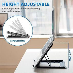 img 3 attached to 🖥️ Adjustable Height Laptop Stand for Desk - Solid Steel Laptop Riser in Black, 5 Height Adjustments, Ergonomic Design to Relieve Aches When Working, No Assembly Required