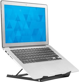 img 4 attached to 🖥️ Adjustable Height Laptop Stand for Desk - Solid Steel Laptop Riser in Black, 5 Height Adjustments, Ergonomic Design to Relieve Aches When Working, No Assembly Required
