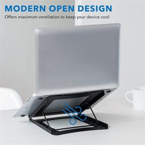 img 2 attached to 🖥️ Adjustable Height Laptop Stand for Desk - Solid Steel Laptop Riser in Black, 5 Height Adjustments, Ergonomic Design to Relieve Aches When Working, No Assembly Required