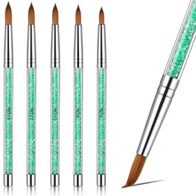 img 4 attached to 💚 Set of 5 Green Rhinestone Handled Acrylic Nail Brushes for Precision Acrylic Powder Nail Art, Painting, and Drawing - Ideal for Acrylic Application and UV Gel