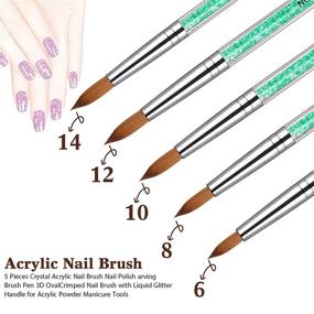 img 3 attached to 💚 Set of 5 Green Rhinestone Handled Acrylic Nail Brushes for Precision Acrylic Powder Nail Art, Painting, and Drawing - Ideal for Acrylic Application and UV Gel