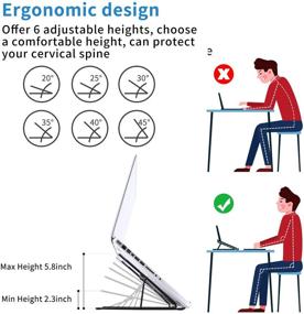 img 3 attached to 💻 Портативная подставка для ноутбука, SweeHo Складная держатель для ноутбука, регулируемая эргономичная подставка с 6 углами, алюминиевая подставка для MacBook на стол, совместимость с ноутбуками 10-15,6 дюймов (черная)