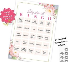 img 3 attached to Fun and Festive Baby Shower Bingo Game with Stickers - 24 Flower-themed Prefilled Cards and Cute Sticker Bingo Chips for Standing and Sitting Guests by Shower Games & Co. (Floral Pink)