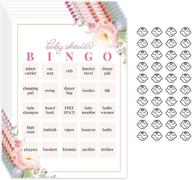 веселая и праздничная игра-бинго для вечеринки в честь беременности с наклейками - 24 предзаполненных карточки с цветочной тематикой и милыми фишками для бинго для гостей, сидящих и стоящих от компании shower games & co. (флоральный розовый) логотип