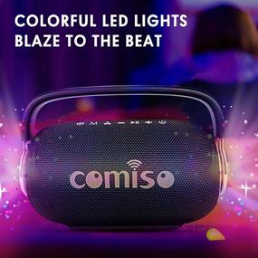 img 2 attached to 🔊 Переносной водонепроницаемый Bluetooth-динамик COMISO с светодиодной подсветкой, встроенный широкополосный звук 25 Вт, стереопара с превосходным качеством звука, 40 ч воспроизведение, поддержка TF-карты и AUX, батарея для подзарядки устройств на открытом воздухе, на патио, во время кемпинга (черный)