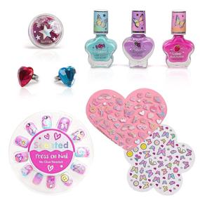 img 1 attached to Blitz & Glitz Kids Nail Polish Set for Girls – Water-Based Nail Polish with Glitter Nail Stickers and Adjustable Rings, Scented, Quick-Dry, Peel-Off – Fun & Creative Nail Polish for Kids by Hot Focus