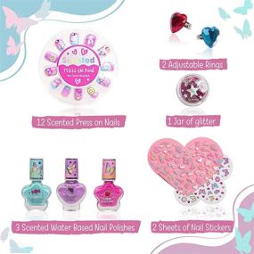 img 3 attached to Blitz & Glitz Kids Nail Polish Set for Girls – Water-Based Nail Polish with Glitter Nail Stickers and Adjustable Rings, Scented, Quick-Dry, Peel-Off – Fun & Creative Nail Polish for Kids by Hot Focus