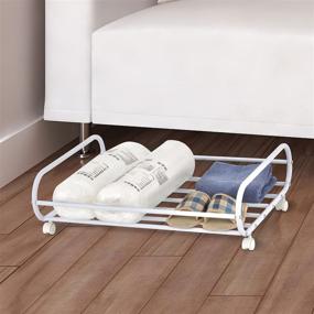 img 4 attached to 🗄️ 25 x 20 Inch White Metal Rolling Under-Bed Storage Cart/Organizer Basket Bin with Rotating Wheels and Handles for Efficient Space Management