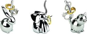 img 4 attached to 🐱 Charming Set of 3 Umbra Zoola Ring Holders: Bunny, Cat, Elephant - Chrome 3-Pack