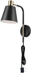 img 4 attached to 🌍 Globe Electric 51374 Cleo 1-Light Wall Sconce: Plug-In or Hardwire, Matte Finish with Antique Brass Accents, Black Cloth Cord, 14.44 inches