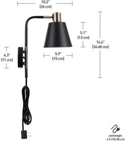 img 2 attached to 🌍 Globe Electric 51374 Cleo 1-Light Wall Sconce: Plug-In or Hardwire, Matte Finish with Antique Brass Accents, Black Cloth Cord, 14.44 inches
