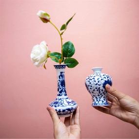 img 2 attached to 🏺 Set of 3 Small Blue and White Porcelain Vases with Fambe Glaze - Classic Ceramic Flower Vases for Home Decor
