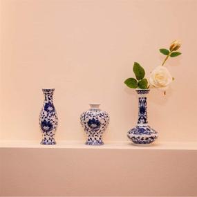 img 3 attached to 🏺 Set of 3 Small Blue and White Porcelain Vases with Fambe Glaze - Classic Ceramic Flower Vases for Home Decor