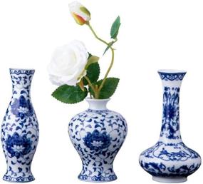 img 4 attached to 🏺 Set of 3 Small Blue and White Porcelain Vases with Fambe Glaze - Classic Ceramic Flower Vases for Home Decor