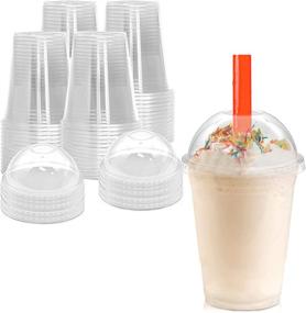 img 4 attached to 🥤 [100 Pack] 16 oz BPA Free Clear Plastic Cup With Dome Lid for Iced Cold Drinks, Coffee, Tea, Juice, Smoothies, Bubble Boba, Disposable, Medium Size - Buy Now!