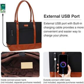 img 1 attached to 💼 Stylish Laptop Tote Bag for Women: USB, Waterproof Leather, Fits 15.6 Inch Laptop (Black Brown)