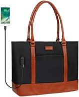 💼 stylish laptop tote bag for women: usb, waterproof leather, fits 15.6 inch laptop (black brown) logo