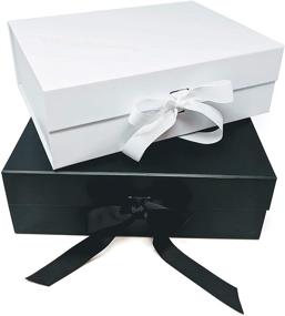 img 1 attached to 🎁 Премиум подарочные коробки с лентой и магнитным замком - 12,9" х 9,8" х 4,3" - Элегантная упаковка для свадеб, свидетельниц, предложений, помолвок, учителей и вечеринок для будущих мам (белый)