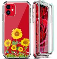 🌸 firmge iphone 11 case with 2 tempered glass screen protectors - 360 full-body coverage, hard pc tpu silicone, 3-in-1 military grade shockproof floral design phone protective cover - clear flower 014 logo