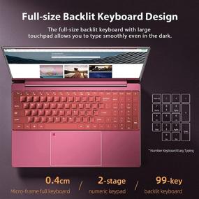 img 2 attached to 🔴 Dere MBook M11 Red Laptop: 15.6" FHD, Intel Celeron N5095, 12GB DDR4+512GB SSD, Fingerprint Reader, Backlit Keyboard, Windows 10