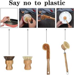 img 2 attached to 🌿 Natural Bamboo Scrub Brush Set - Mini Pot, Dish Scrubber with Handle for Dishes, Pots, Pans - 4 Pieces