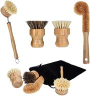 🌿 natural bamboo scrub brush set - mini pot, dish scrubber with handle for dishes, pots, pans - 4 pieces logo