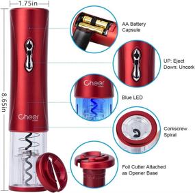 img 2 attached to 🍷 Cheer Moda Electric Wine Bottle Opener Corkscrew with Foil Cutter - Battery Powered Cordless Opener, Red - Perfect Gift for Wine Lovers!