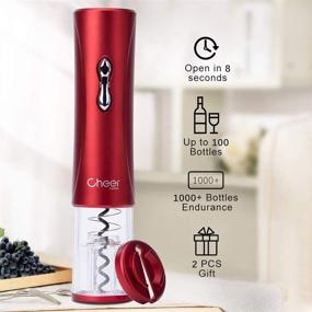 img 3 attached to 🍷 Cheer Moda Electric Wine Bottle Opener Corkscrew with Foil Cutter - Battery Powered Cordless Opener, Red - Perfect Gift for Wine Lovers!