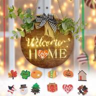 🚪 rustic welcome sign for front door: christmas glowing wooden door hanger with 12pcs hanging ornaments - perfect seasonal decoration for outdoor front door hanging sign логотип