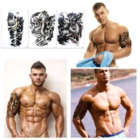 img 1 attached to 🦁 Konsait Extra Fake Temporary Tattoo for Guys: Lion, Dead Skull, Koi Fish, Eagle Hawks - Black Body Stickers for Men