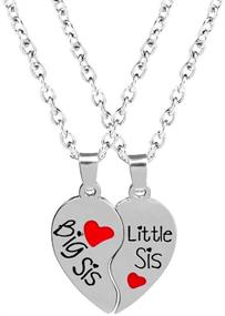 img 3 attached to Luvalti Split Heart Pendant Necklaces - Set of 2 Big Sister Little Sister Necklaces - Family Gift Jewelry