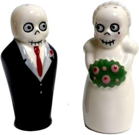 img 1 attached to 👰 Newlydeads Skeleton Bride and Groom Ceramic Salt and Pepper Shakers Set – Spooky S&P Duo!