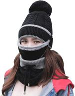 🧣 set of 3 fashionable winter knitted hats - thick woolen caps with warm masks and neck scarves for women logo