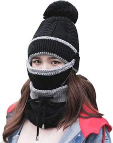 img 1 attached to 🧣 Set of 3 Fashionable Winter Knitted Hats - Thick Woolen Caps with Warm Masks and Neck Scarves for Women