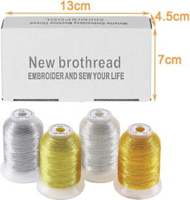 img 1 attached to 🧵 Enhance Your Computerized Embroidery with New brothread 4pcs Metallic Thread Kit - Gold and Silver Colors | 500M (550Y) Per Spool for Decorative Sewing!