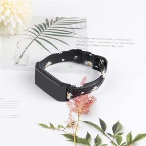 img 2 attached to 🌸 Stylish Wearlizer Fitbit Charge 3/4 Band - Slim Leather Replacement for Women and Men, in Rose Gold - Special Edition Daisy Design, Accessory Strap for Fit Charge HR 3/4