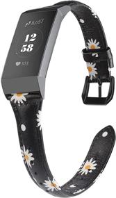 img 4 attached to 🌸 Stylish Wearlizer Fitbit Charge 3/4 Band - Slim Leather Replacement for Women and Men, in Rose Gold - Special Edition Daisy Design, Accessory Strap for Fit Charge HR 3/4