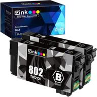 🖨️ e-z ink remanufactured epson 802 t802 ink cartridge replacement | compatible with workforce pro wf-4740 wf-4730 wf-4720 wf-4734 ec-4020 ec-4030 | 2 black logo